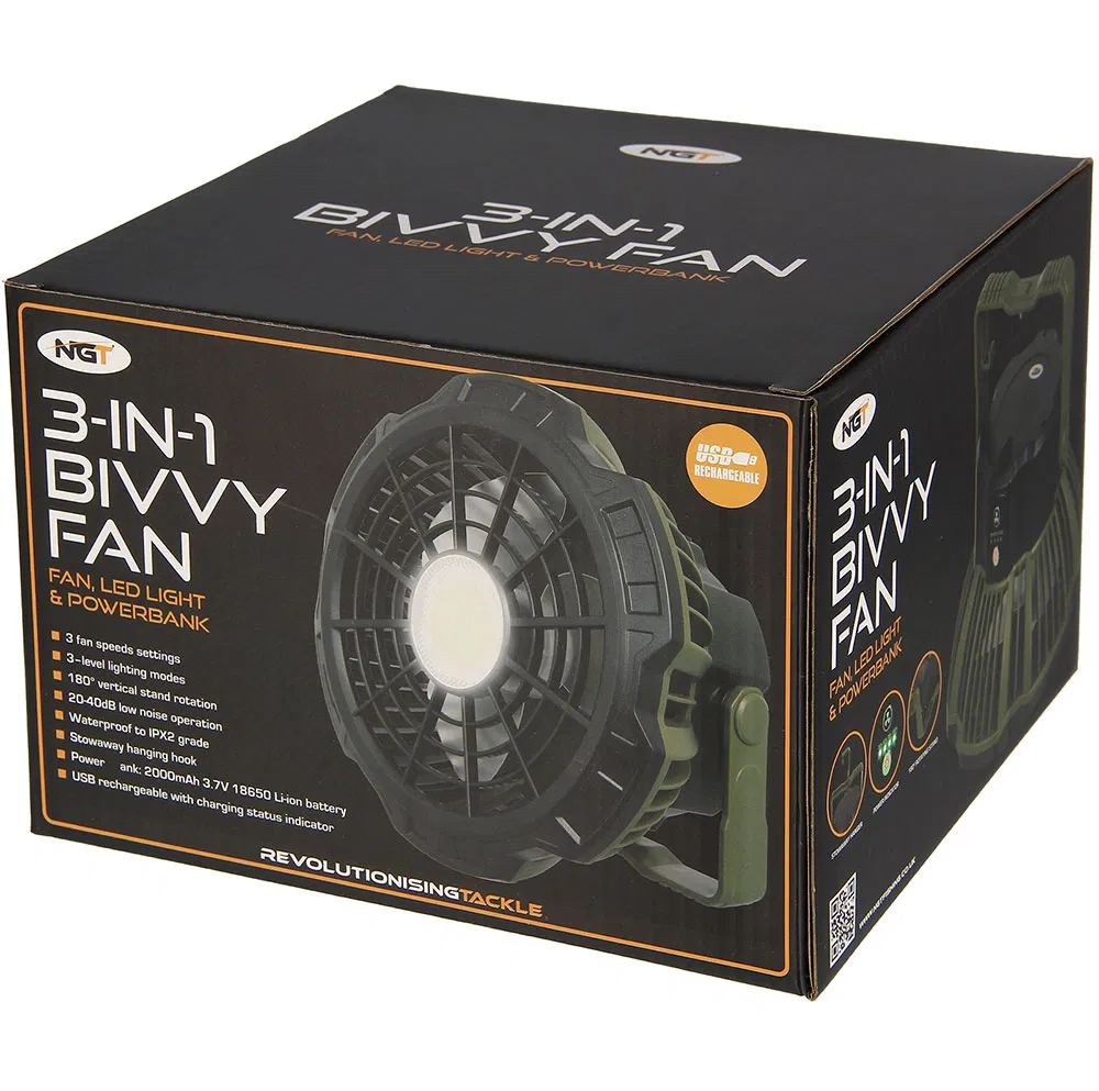 NGT XL 3 in 1 Fan, Bivvy Light & Powerbank USB Rechargeable System