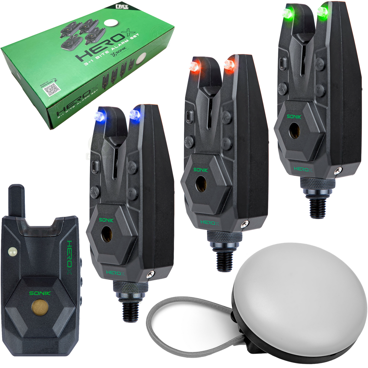 Sonik HeroX 3+1 Bite Alarm Set & Bivvy Light