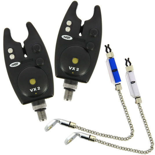 NGT Twin VX2 Bite Alarm Set With Indicator Bobbins