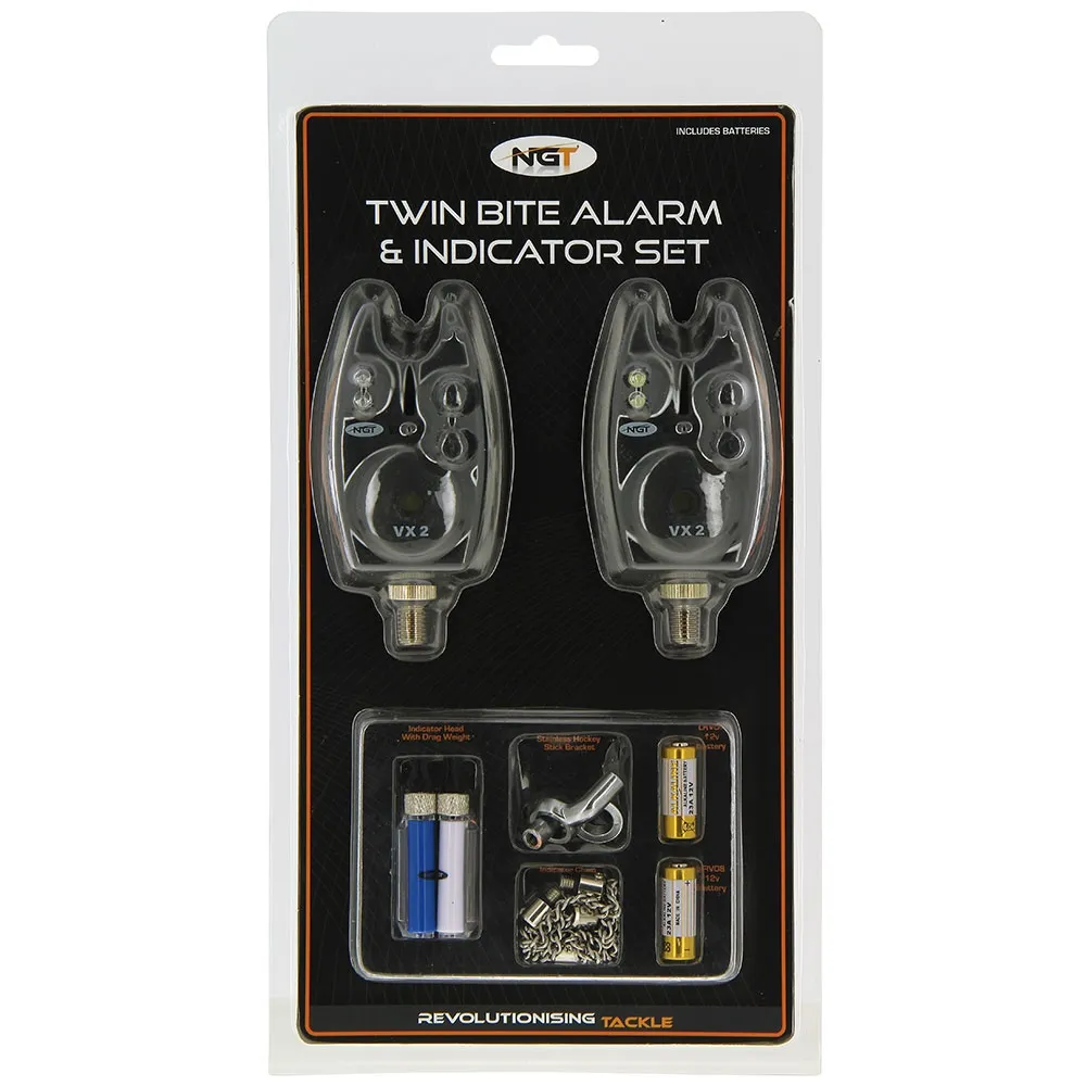 NGT Twin VX2 Bite Alarm Set With Indicator Bobbins